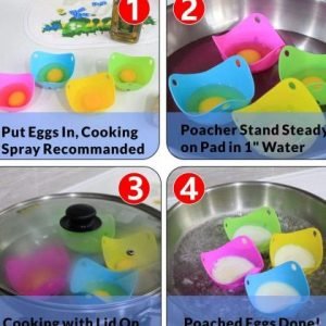 BPA Free, Pack of 4 Egg Poacher Silicone Egg Poaching Cups For Microwave or Stovetop Egg Cooking,