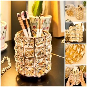 1pc Elegant Metal Crystal Makeup Brush Holder Gold Silver Diamond Cosmetic Storage