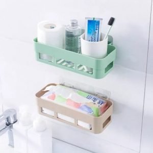 ( Pack Of 02 ) Self Adhesive Bathroom Storage Shelf Rack
