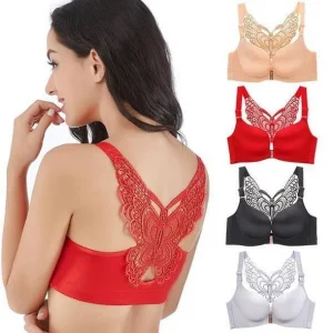 Pack Of 2 Butterfly Embroidery Front Closure Wireless Bra